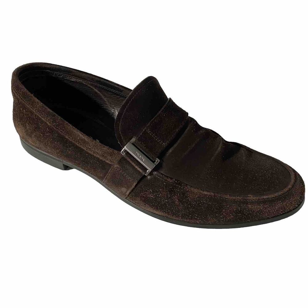 Prada Dark Brown Suede Slip-On Loafers